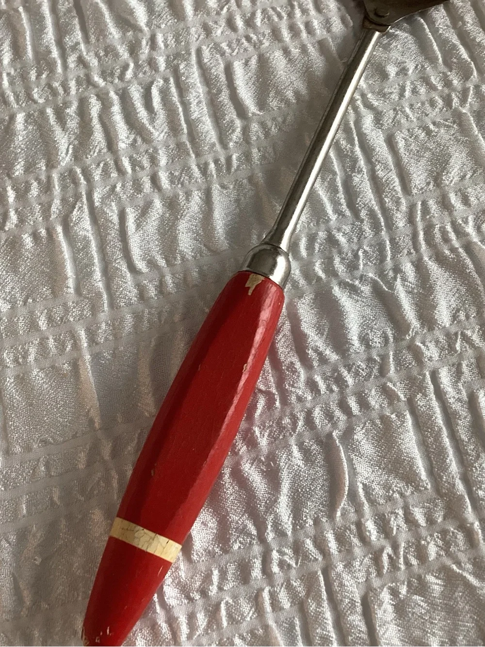Vtg. Ekco A & J or Ekcoline stainless steel Serving Spoon with red wooden handle